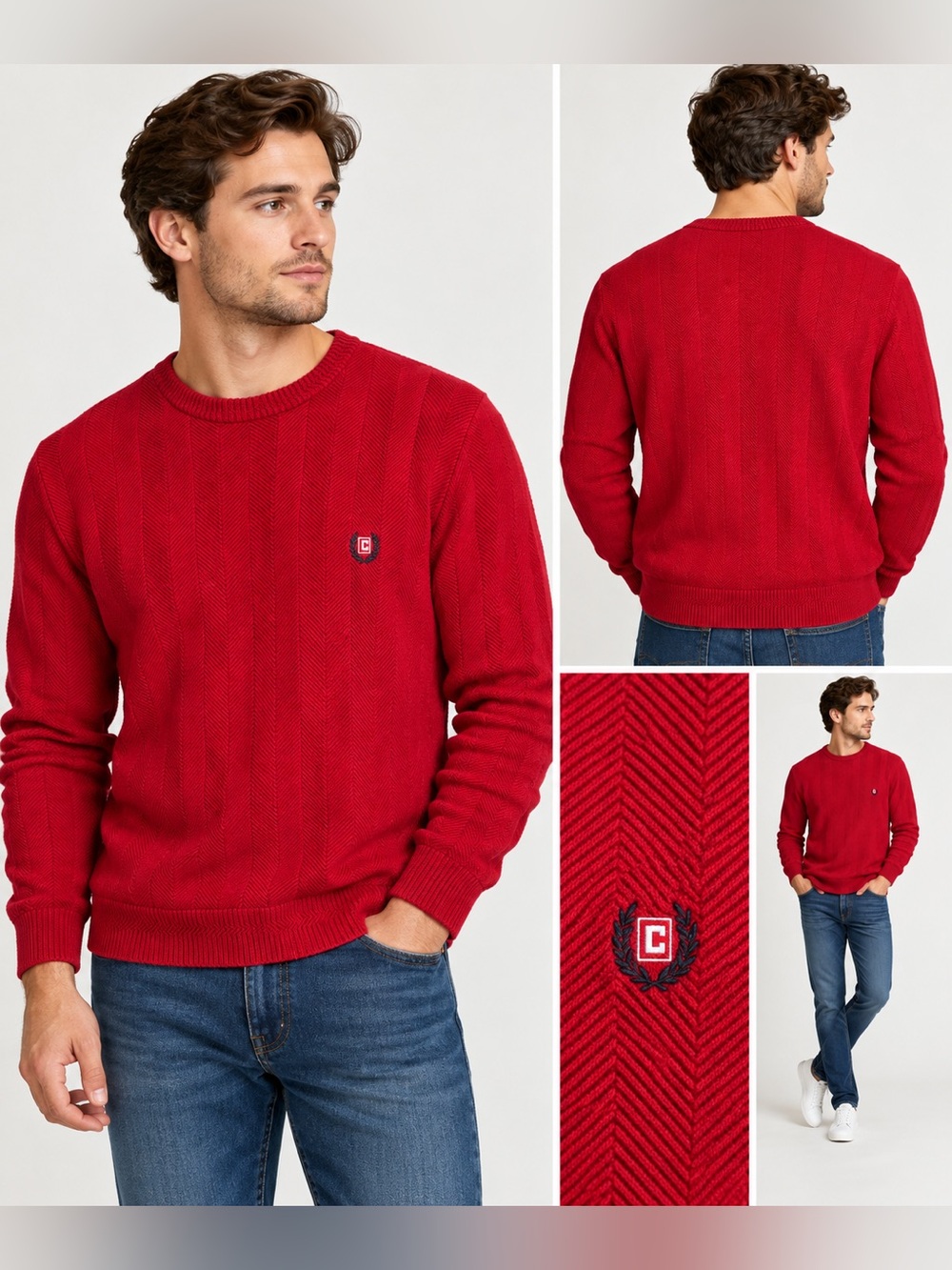 Chaps Red 100% Cotton Herringbone Crewneck Sweater S